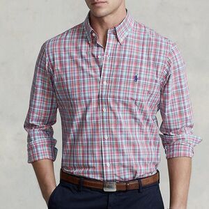 Polo Ralph Lauren Mens Shirt 3XLT Button Up Plaid Multicolor Pink Stretch NEW